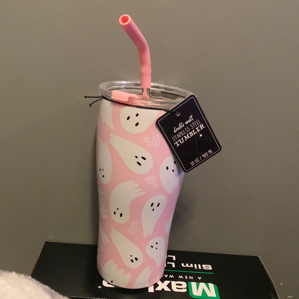 Pink and white ghost tumbler
